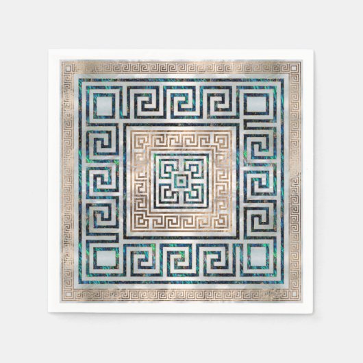 ギリシャ鍵オーナメント – アバロンと金ゴールド スタンダードカクテルナプキン (正面)