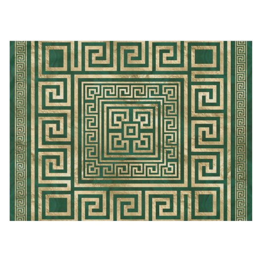 ギリシャ鍵オーナメント – ギリシャ蛇行 – マラカイトグレ テーブルクロス (正面(横))