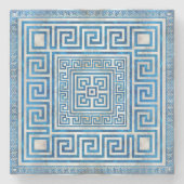 ギリシャ鍵オーナメント – ギリシャ蛇行 – 青大理石 ストーンコースター (正面)