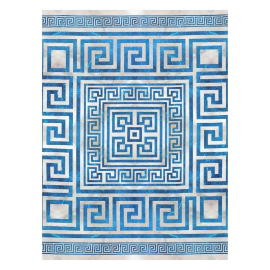 ギリシャ鍵オーナメント – ギリシャ蛇行 – 青大理石 テーブルクロス (正面)