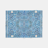 ギリシャ鍵オーナメント – ギリシャ蛇行 – 青大理石 フリースブランケット (正面(横))