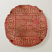 ギリシャ鍵オーナメント – ギリシャ語蛇行 – 深いレッド ラウンドクッション (正面)