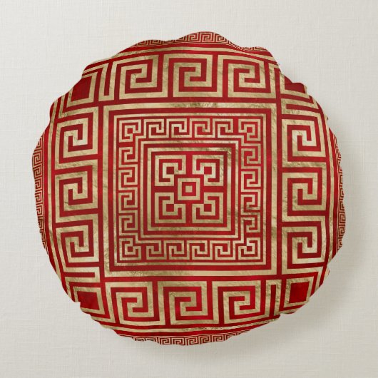 ギリシャ鍵オーナメント – ギリシャ語蛇行 – 深いレッド ラウンドクッション (裏面)