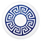 ギリシャ鍵オーナメント – 青と白 セラミックノブ (正面)