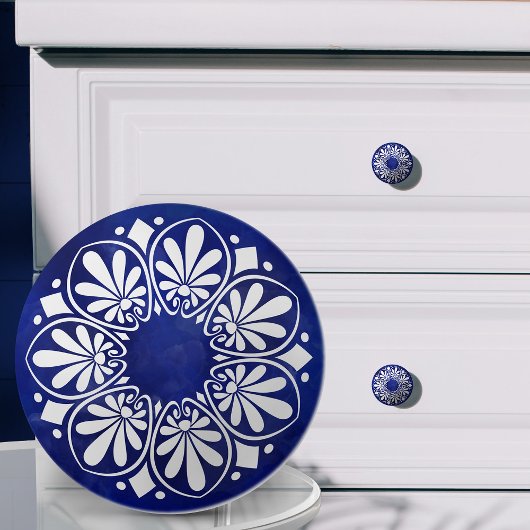 ギリシャ鍵オーナメント – 青と白 セラミックノブ