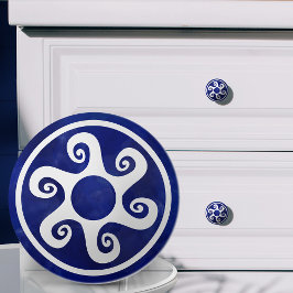 ギリシャ鍵オーナメント – 青と白 セラミックノブ