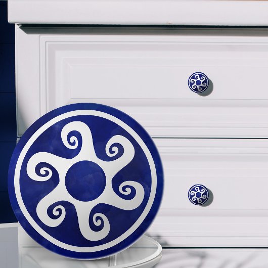 ギリシャ鍵オーナメント – 青と白 セラミックノブ