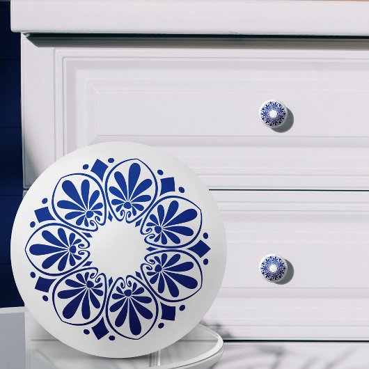 ギリシャ鍵オーナメント – 青と白 セラミックノブ