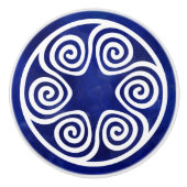 ギリシャ鍵オーナメント – 青と白 セラミックノブ (正面)