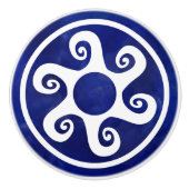 ギリシャ鍵オーナメント – 青と白 セラミックノブ (正面)