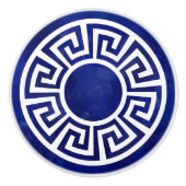 ギリシャ鍵オーナメント – 青と白 セラミックノブ (正面)