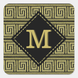 ギリシャ鍵クラシックデザインイン金ゴールド&ブラック スクエアシール