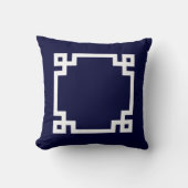 ギリシャ鍵スクエアホワイトオンネイビーブルー クッション (正面)