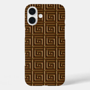 ギリシャ鍵デザイン – ダークチョコレート iPhone 16 PLUSケース