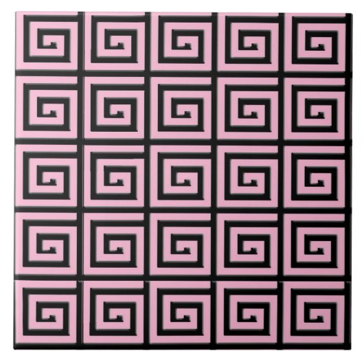 ギリシャ鍵デザイン-ピンクと黒 タイル (正面)