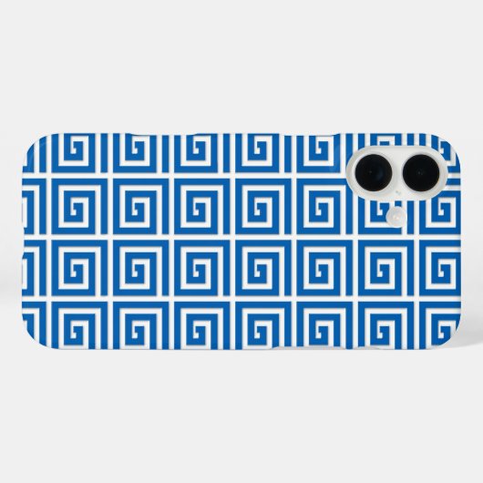 ギリシャ鍵デザイン – 青と白のエナメルルック Case-Mate iPhoneケース (裏面 (横))