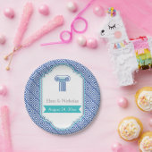 ギリシャ鍵パターンとアクア結婚ブルー柱 ペーパープレート (パーティー)