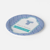 ギリシャ鍵パターンとアクア結婚ブルー柱 ペーパープレート