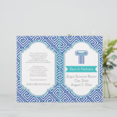 ギリシャ鍵パターンとブルーカラムウェディングプログラム (スタンド正面)