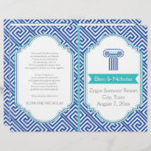 ギリシャ鍵パターンとブルーカラムウェディングプログラム (正面/裏面)