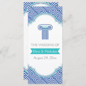 ギリシャ鍵パターンとブルーカラムウェディングプログラム プログラム (正面/裏面)