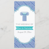 ギリシャ鍵パターンとブルーカラムウェディングプログラム プログラム (正面)