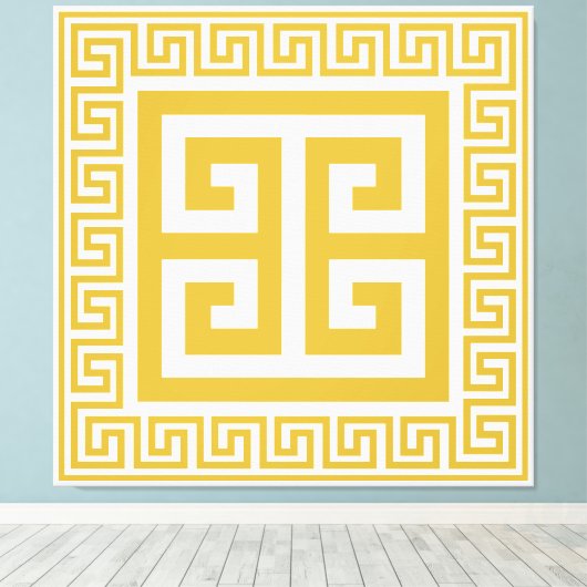 ギリシャ鍵パターンゴールデンデザインキャンバス印刷 キャンバスプリント (インサイチュ (ウッドフロア))
