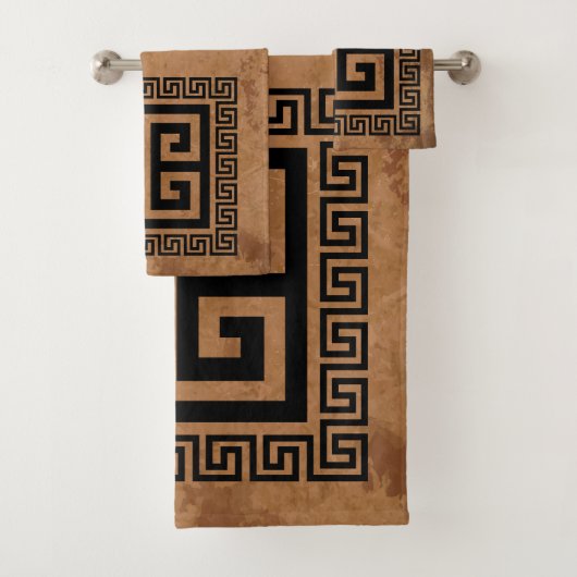 ギリシャ鍵パターンブラックデザイン バスタオルセット (インサイチュ)