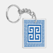 ギリシャ鍵パターンブルーとホワイトデザイン キーホルダー (正面左)