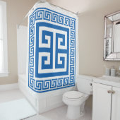 ギリシャ鍵パターンブルーとホワイトデザイン シャワーカーテン (インサイチュ)