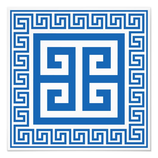 ギリシャ鍵パターンブルーとホワイトデザイン フォトプリント            (正面)