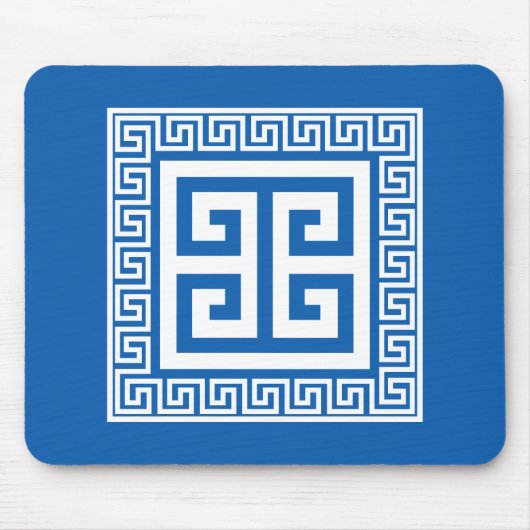 ギリシャ鍵パターンブルーとホワイトデザイン マウスパッド (正面)