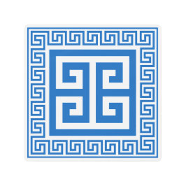 ギリシャ鍵パターンブルーとホワイトデザイン メタルプリント