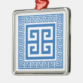 ギリシャ鍵パターンブルーとホワイトメタルオーナメント メタルオーナメント (左)