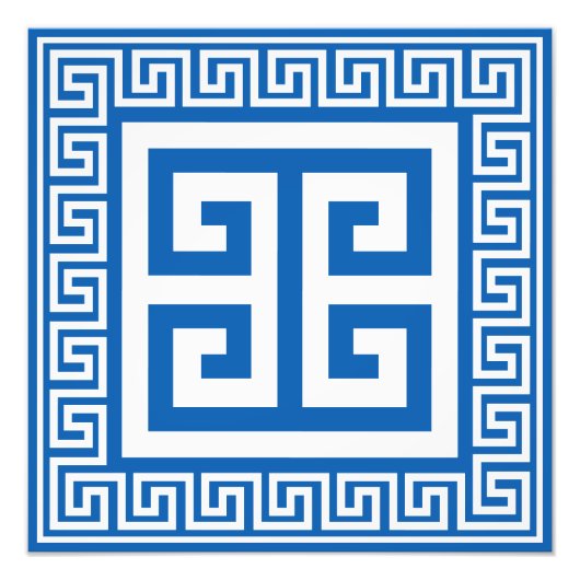 ギリシャ鍵パターンホワイトアンドブルーデザイン フォトプリント            (正面)