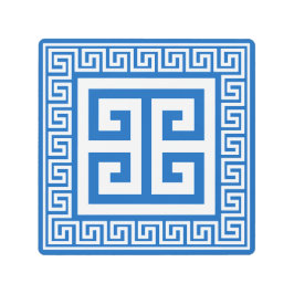 ギリシャ鍵パターンホワイトアンドブルーデザイン メタルプリント