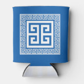 ギリシャ鍵パターンホワイトアンドブルーデザイン 缶クーラー (正面)