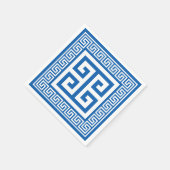 ギリシャ鍵パターンホワイトアンドブルー紙ナプキンス スタンダードカクテルナプキン (角)