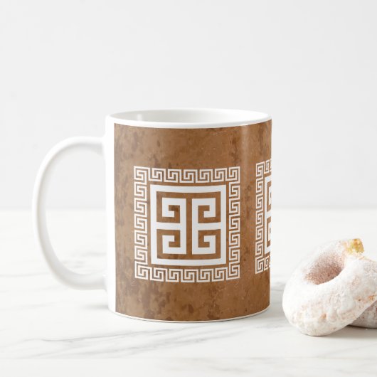 ギリシャ鍵パターンホワイトデザイン コーヒーマグカップ (ドーナツ)