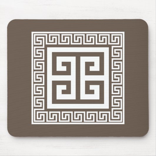 ギリシャ鍵パターン白と茶色のデザイン マウスパッド (正面)