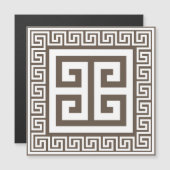 ギリシャ鍵パターン白と茶色の磁気カード (正面/裏面)