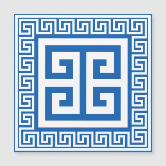 ギリシャ鍵パターン白と青の磁気カード (正面)