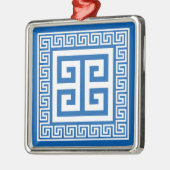 ギリシャ鍵パターン白と青の金属オーナメント メタルオーナメント (左)