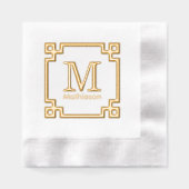 ギリシャ鍵フレームイニシャル名モノグラム 箔ナプキン (正面)