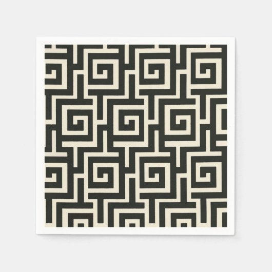 ギリシャ鍵ブラック スタンダードカクテルナプキン (正面)