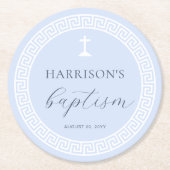 ギリシャ鍵ブルーバプテスマ ラウンドペーパーコースター (正面)