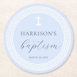 ギリシャ鍵ブルーバプテスマ ラウンドペーパーコースター
