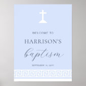 ギリシャ鍵ブルーバプテスムウェルカムサイン ポスター (正面)