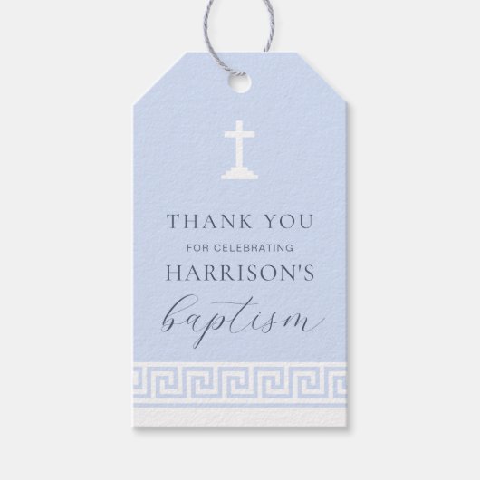 ギリシャ鍵ブルーバプテスムサンキュー ギフトタグ (正面)