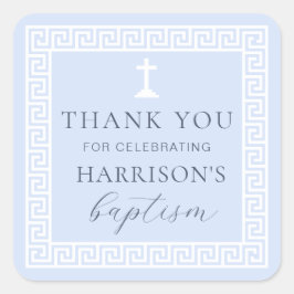 ギリシャ鍵ブルーバプテスムサンキュー スクエアシール